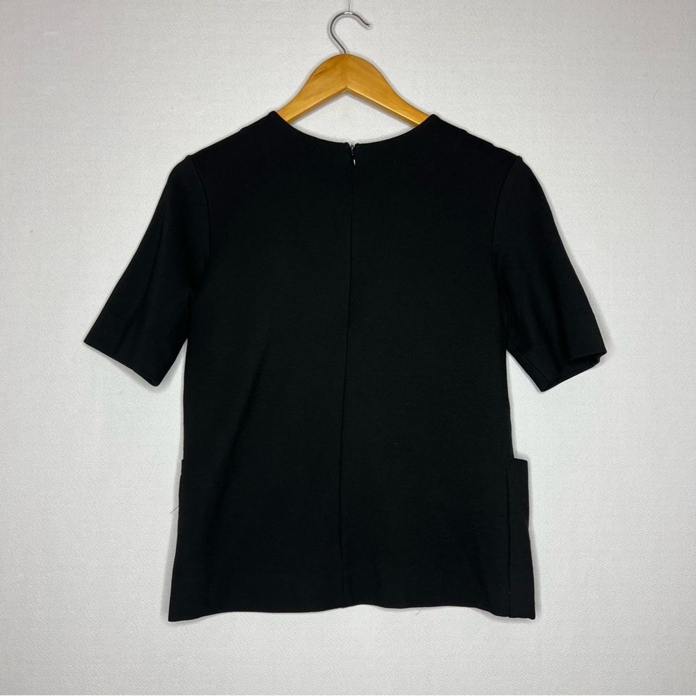 Everlane Ponte Knit Short Sleeve Black Front Pockets Heavyweight Blouse Size XS - Picture 5 of 8